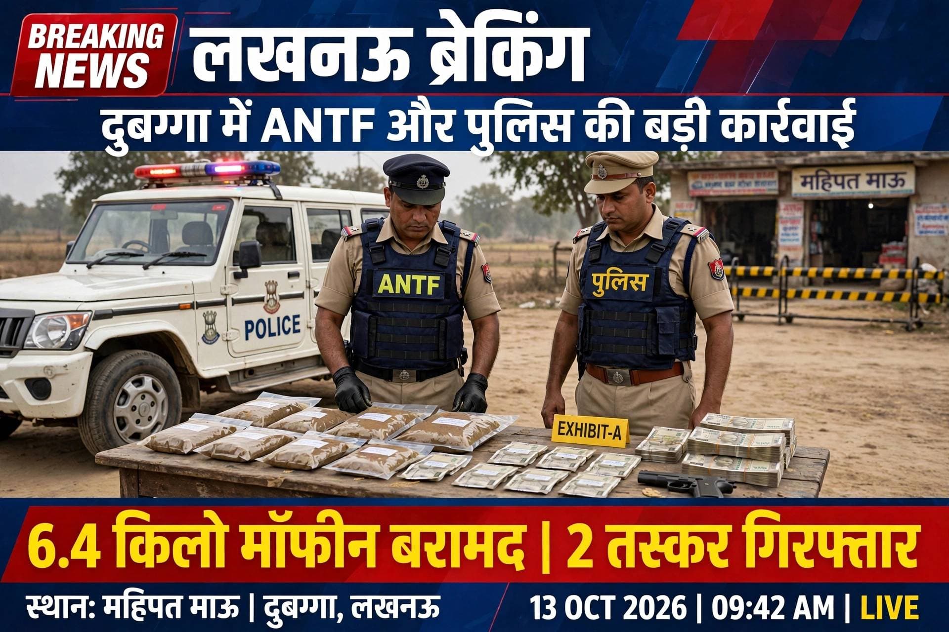 लखनऊ ब्रेकिंग: दुबग्गा में ANTF और पुलिस की बड़ी कार्रवाई, 6.4 किलो